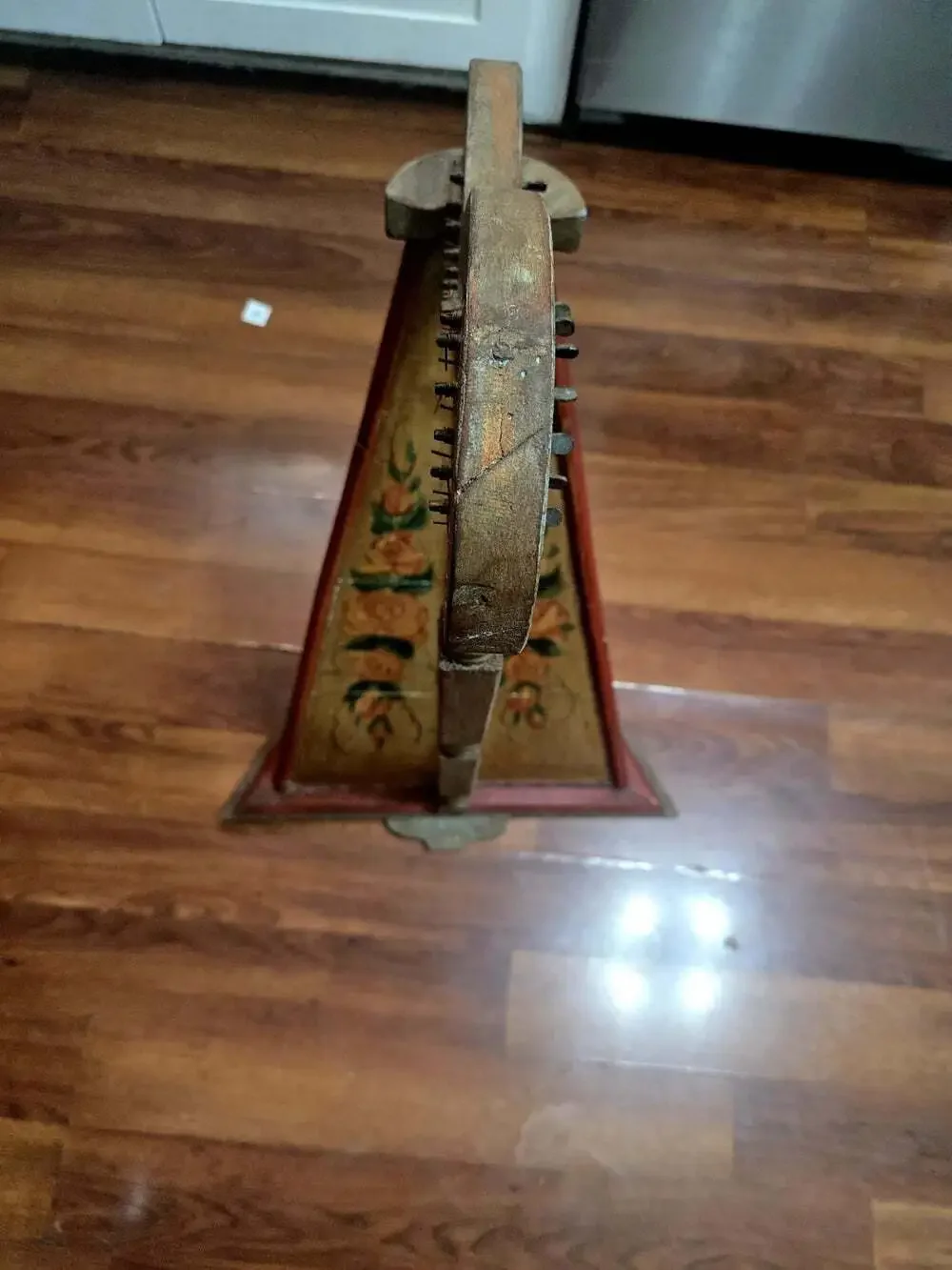 Antique 19thC Folk Art Table Harp Painted Lap Harp Zither Celtic Parlor Instrume